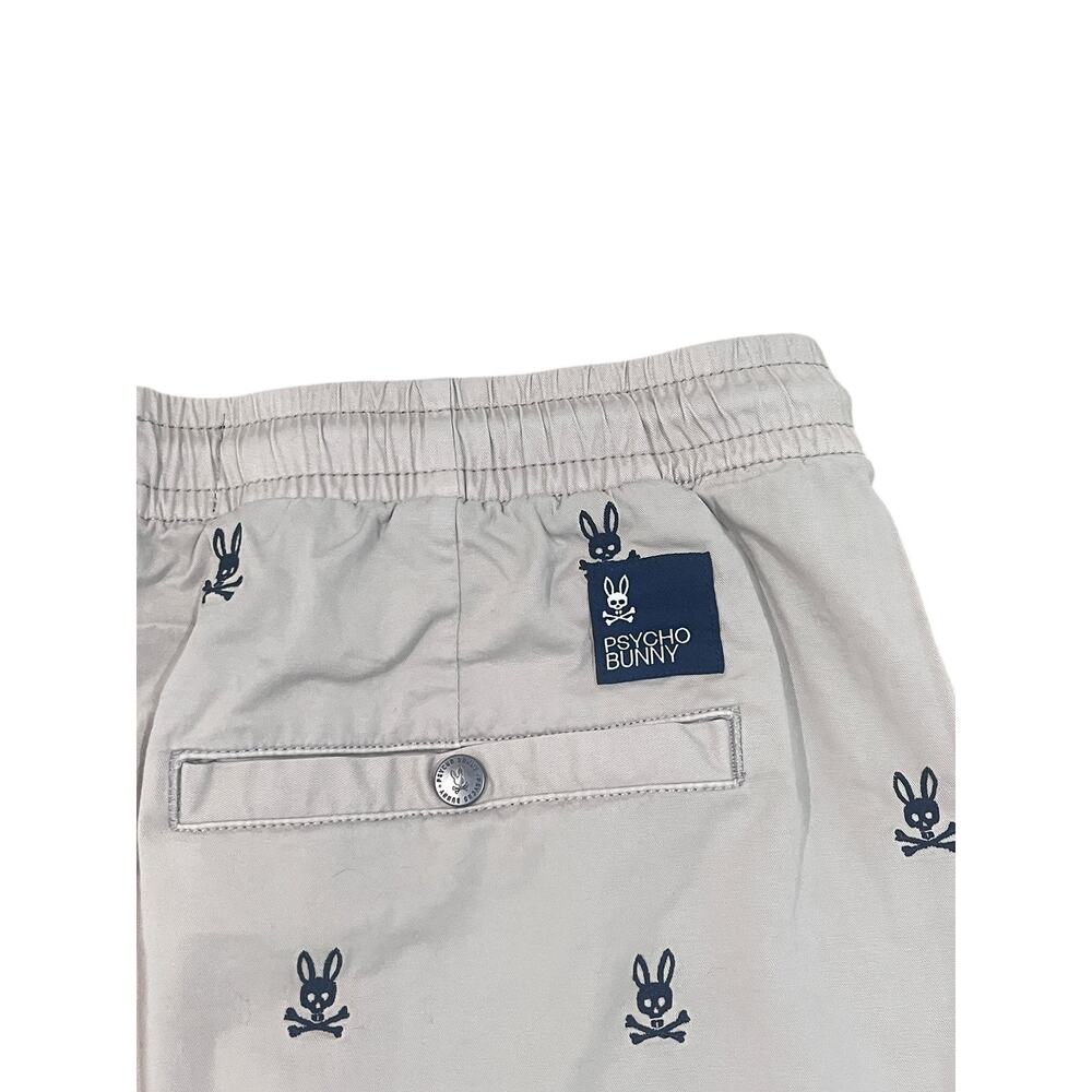 Psycho Bunny Shorts Mens Small Beige Chino Elastic Waist Skull Bunny Embroidery - Picture 5 of 9